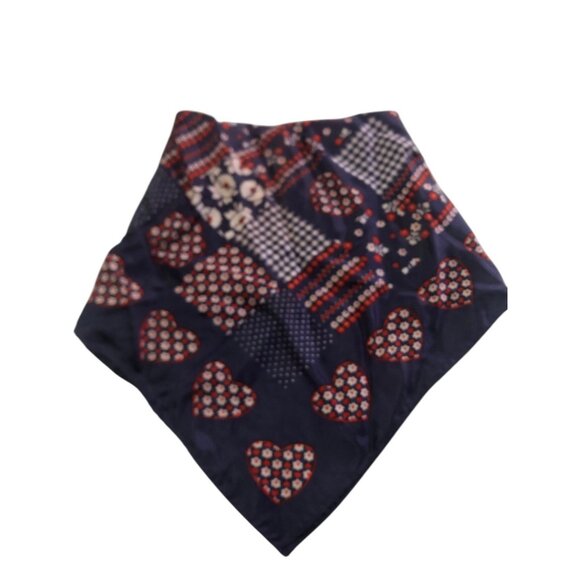 Red White Blue Multi Print Floral Heart Neck Scarf Patriotic USA America - Picture 11 of 16